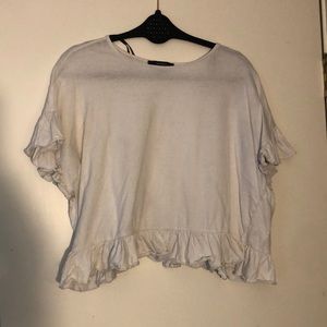 Forever 21 White Short Sleeve Cropped Shirt, Size S